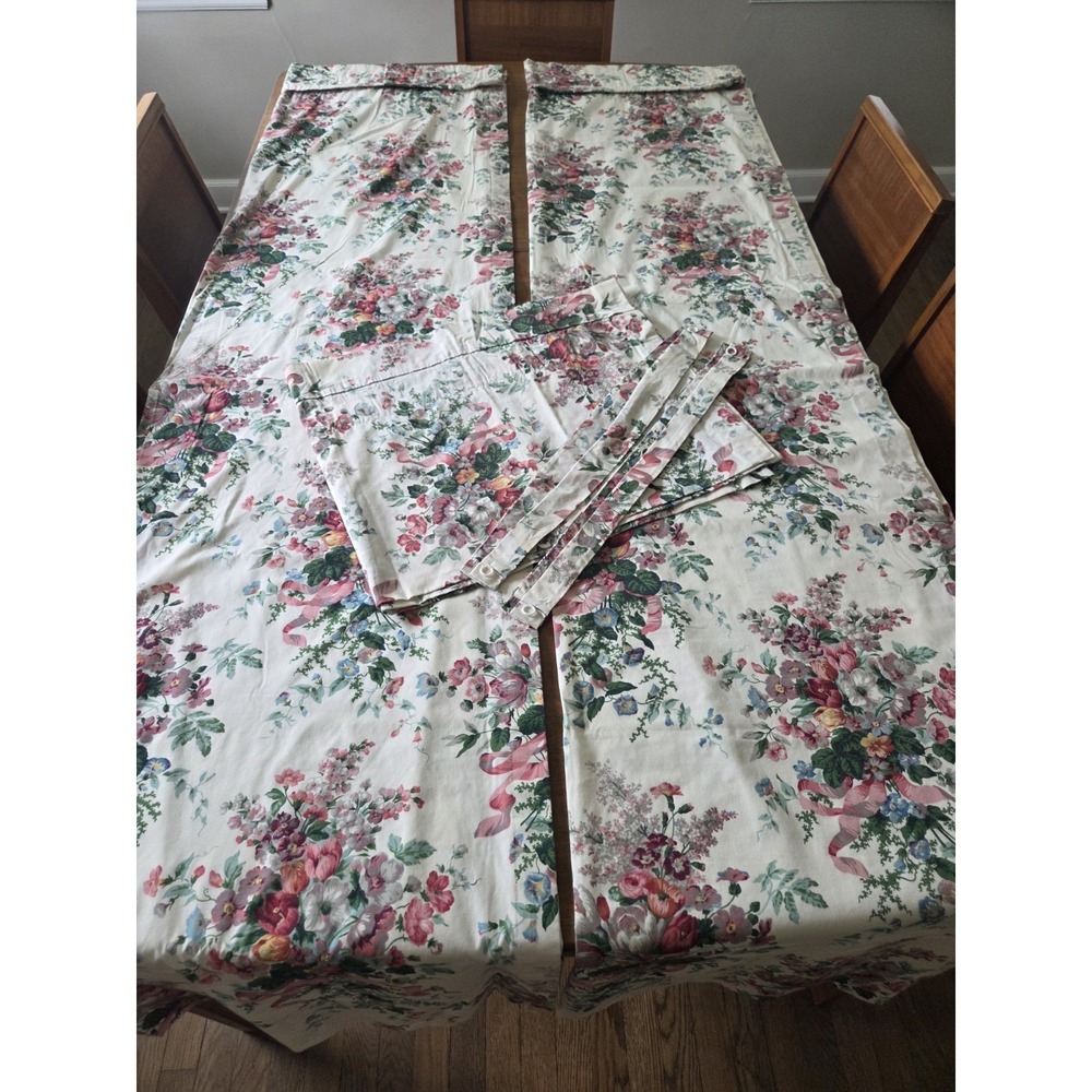 Vtg Croscill English Garden Panels Set Five Piece Curtains Valance Cottagecore